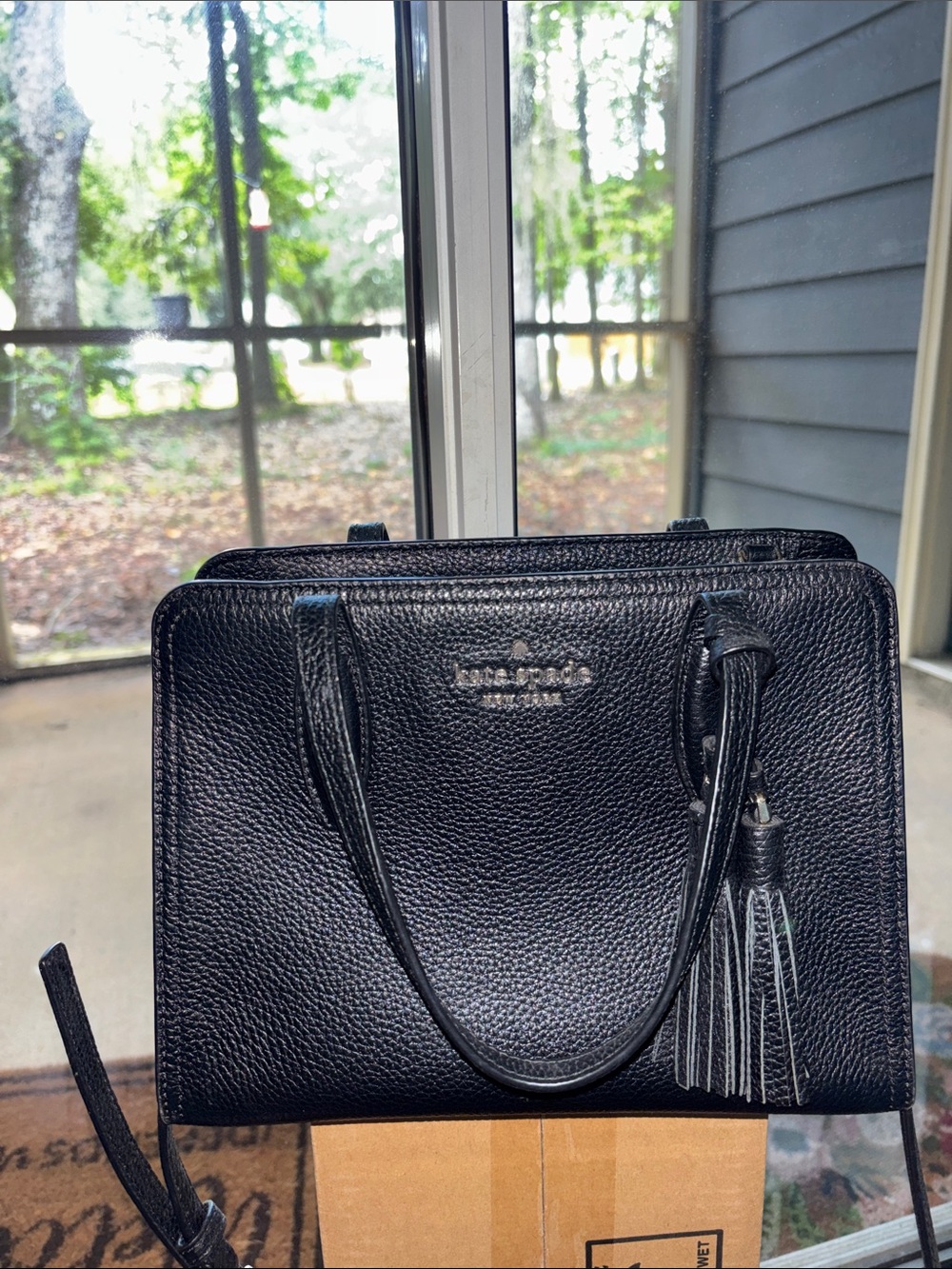 kate spade Black Pebbled Leather Satchel with Tassel